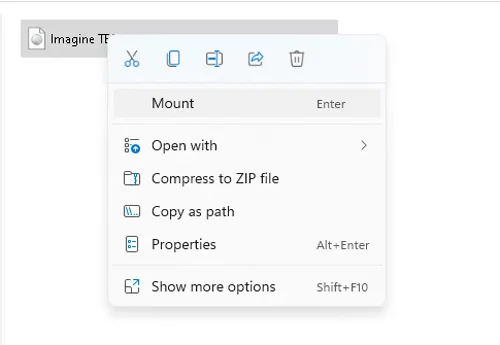opțiunea Mount imagine ISO în Windows 11