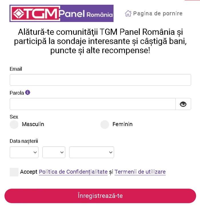 înregistrare formular TGM Panel