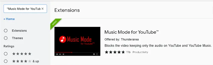 extensie Music Mode for YouTube