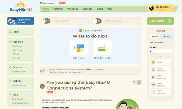 EasyHits4U pagina de start