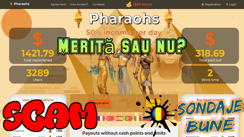 câștiguri pasive, schema Ponzi, bonus de înscriere cu Pharaohs-pro