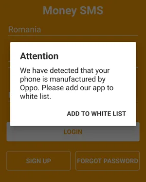 adăugarea telefonului Oppo in White List