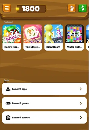 pagina principală a aplicației de jocuri 