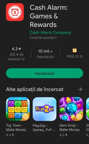 aplicația Cash Alarm pe Google Play