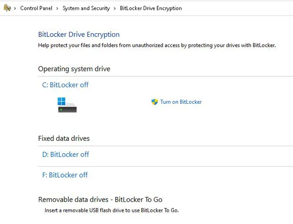 activare opțiune BitLocker în Windows 11