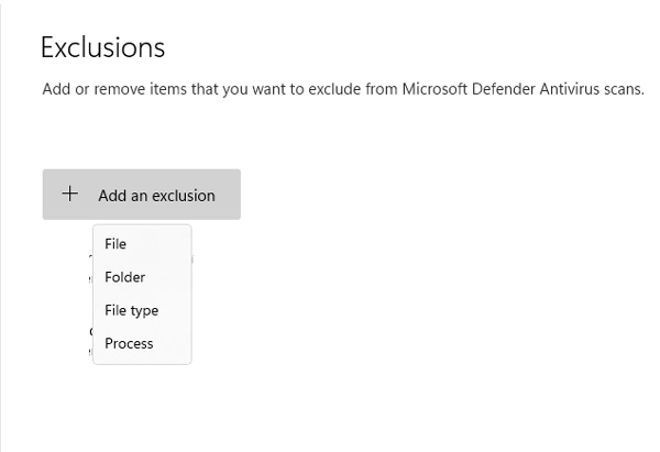 cum să adăugați o excludere în Windows Defender