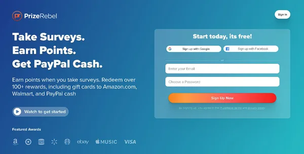 Bani gratis în Paypal și carduri cadou gratuite instantanee cu PrizeRebel