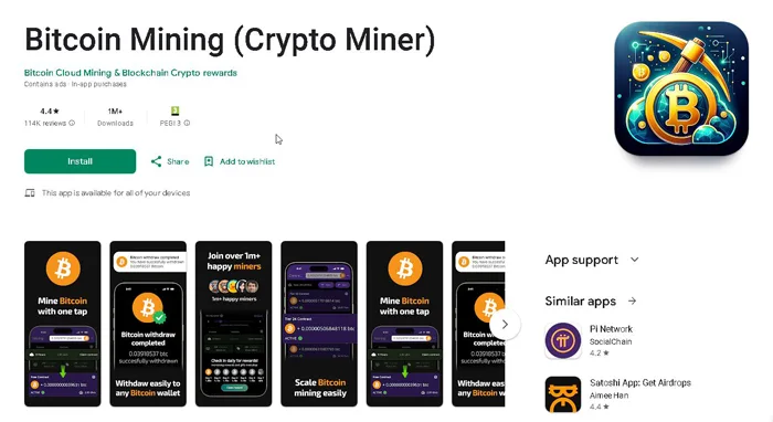 Bitcoin Mining (Crypto Miner) una din aplicații de minat Bitcoin care îți aduce profituri