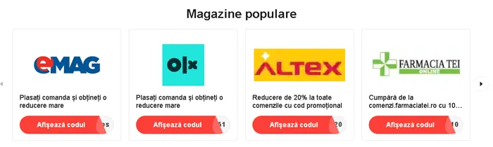 exemple de magazine partenere cu extensia de cashback Coupert