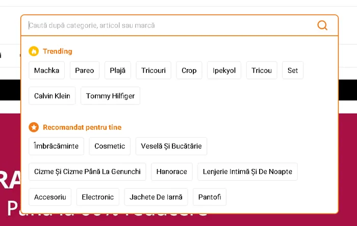 folosește bara de căutare pentru a găsi produsele favorite pe Trendyol