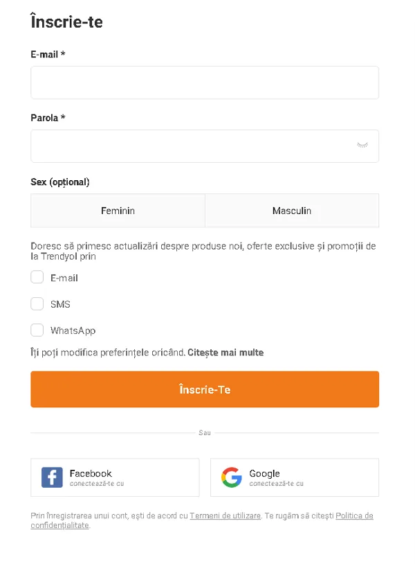 cum să te înregistrezi pe Trendyol