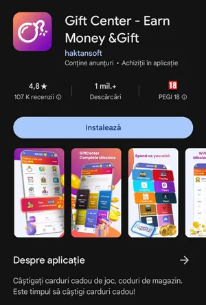 Aplicația Gift Center funcționează doar pe Android