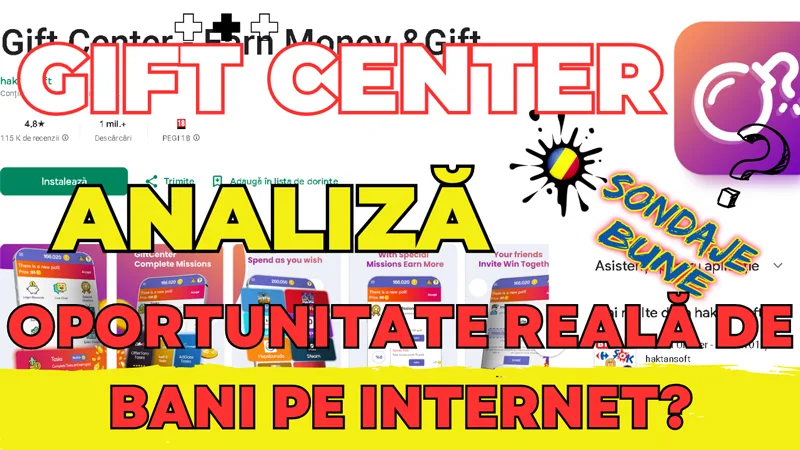 Aplicația Gift Center îți aduce bani în buzunar pentru sarcinile zilnice și ofertele plătite, cu plăți prin PayPal sau tichete cadou