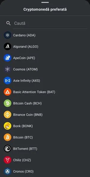Criptomonede gratis în Crypto Sense ascunse după 100 de reclame conversia recompenselor în diverse criptomonede în aplicația Crypto Sense