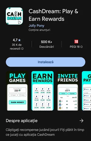 Joacă jocuri și câștigă bani cu CashDream - De ce nu este recomandat Aplicația CashDream este disponibilă numai pentru telefoanele Android în Google Play