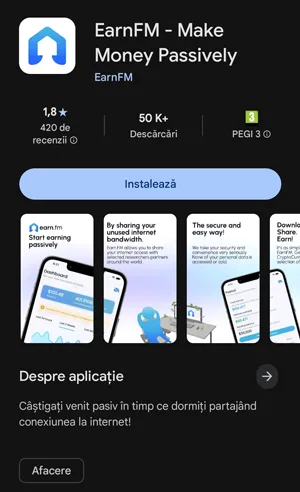 EarnFM este disponibil în Google Play pentru telefoanele Android