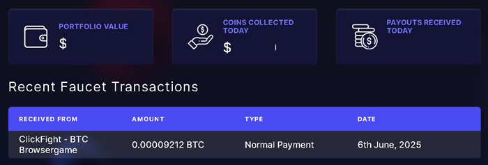 clickfight dovadă de plată primita in FaucetPay pe data de 06 iunie 2025