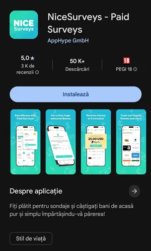 NiceSurveys Recenzie: Bani Reali din Sondaje sau Doar Promisiuni Goale? NiceSurveys este disponibil pe Google Play