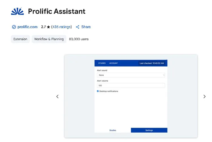 Prolific Recenzie: Câți bani poți câștiga cu adevărat (experiență personală) Folosește extensia Prolific Assistant pentru a aplica la sondaje