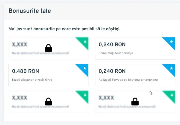 Task-uri și bonusuri oferite de KingOpinion