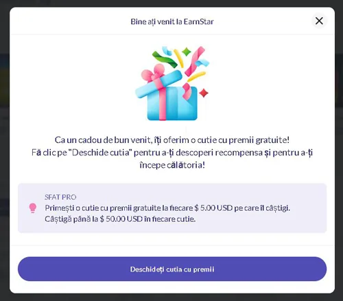 cadou de bun venit acordat de EarnStar