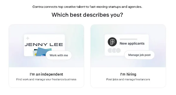Trebuie să alegi între freelancer și business când te înregistrezi pe Contra Freelance