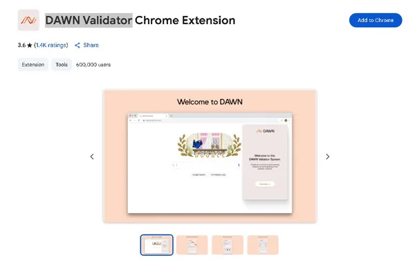 Dawn Validator Recenzie: Extensia Care Promite Bani Pasivi Extensia Dawn Validator în browserul Chrome
