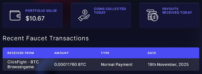 clickfight plată primita in FaucetPay pe data de 19 noiembrie 2025