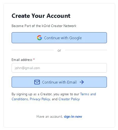 Cum să creezi un cont nou pe kGrid