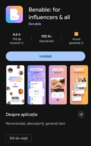 Benable este disponibil în Google Play