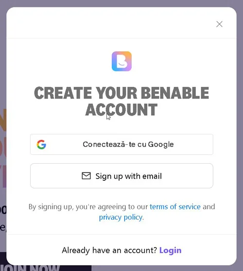 cum te înscrii pe Benable 
