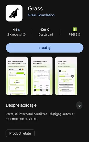 Câștigă un venit pasiv lunar de $30 în România cu GetGrass.io GetGrass este disponibil pe Google Play