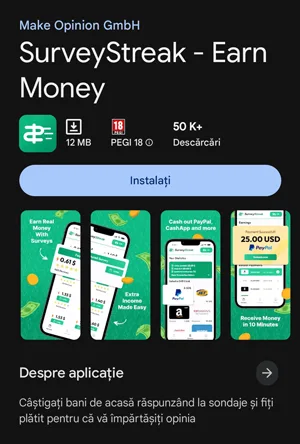 SurveyStreak este disponibil numai pe Google Play