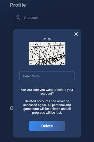 opțiunea de ștergere a contului oferită de Bubble Burst