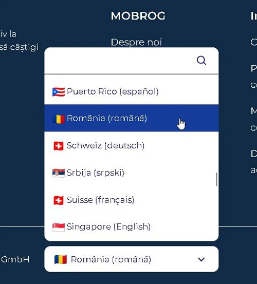 opțiunea de a selecta limba română pe Mobrog