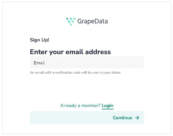 GrapeData recenzie: Cum să faci bani reali din cunoștințele tale pagina de signup pe GrapeData unde utilizatorii introduc datele personale