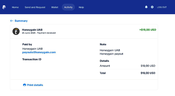 Honeygain Tutorial | Câștigă bani și bonusuri în mod pasiv dovadă de plată primită în PayPal de la Honeygain pe 25 iunie 2026