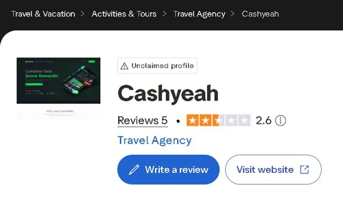 CashYeah pe Trustpilot