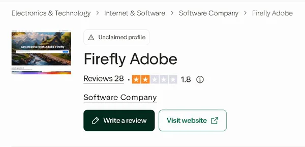 Adobe Firefly pe Trustpilot