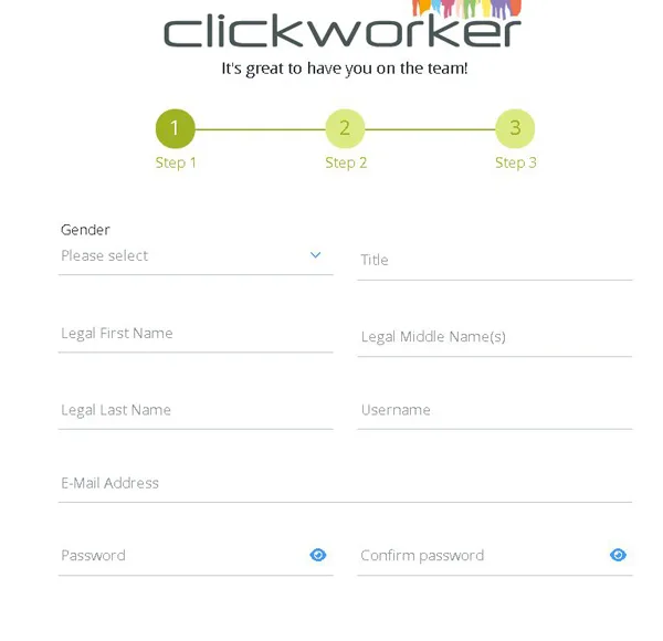 Clickworker formular de înscriere