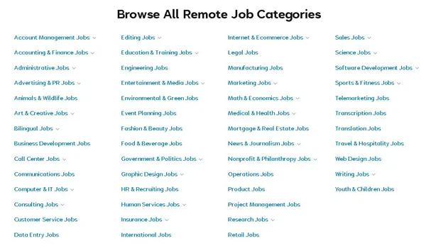 FlexJobs categorii de joburi