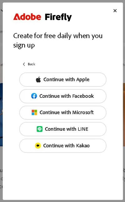 opțiuni suplimentare pentru crearea unui cont nou pe Adobe Firefly